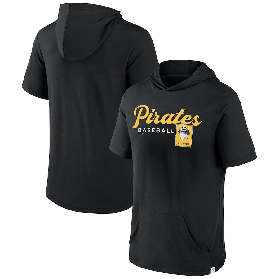 Men's Pittsburgh Pirates Black Offensive Strategy Short Sleeve Pullover Hoodie Men's Pittsburgh Pirates Black Offensive Strategy Short Sleeve Pullover Hoodie