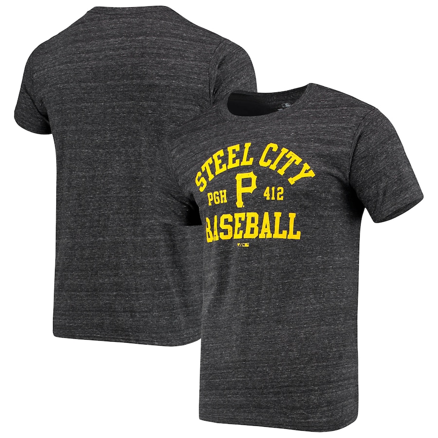 Men's Pittsburgh Pirates Heathered Black Steel City Baseball Tri-Blend T-Shirt