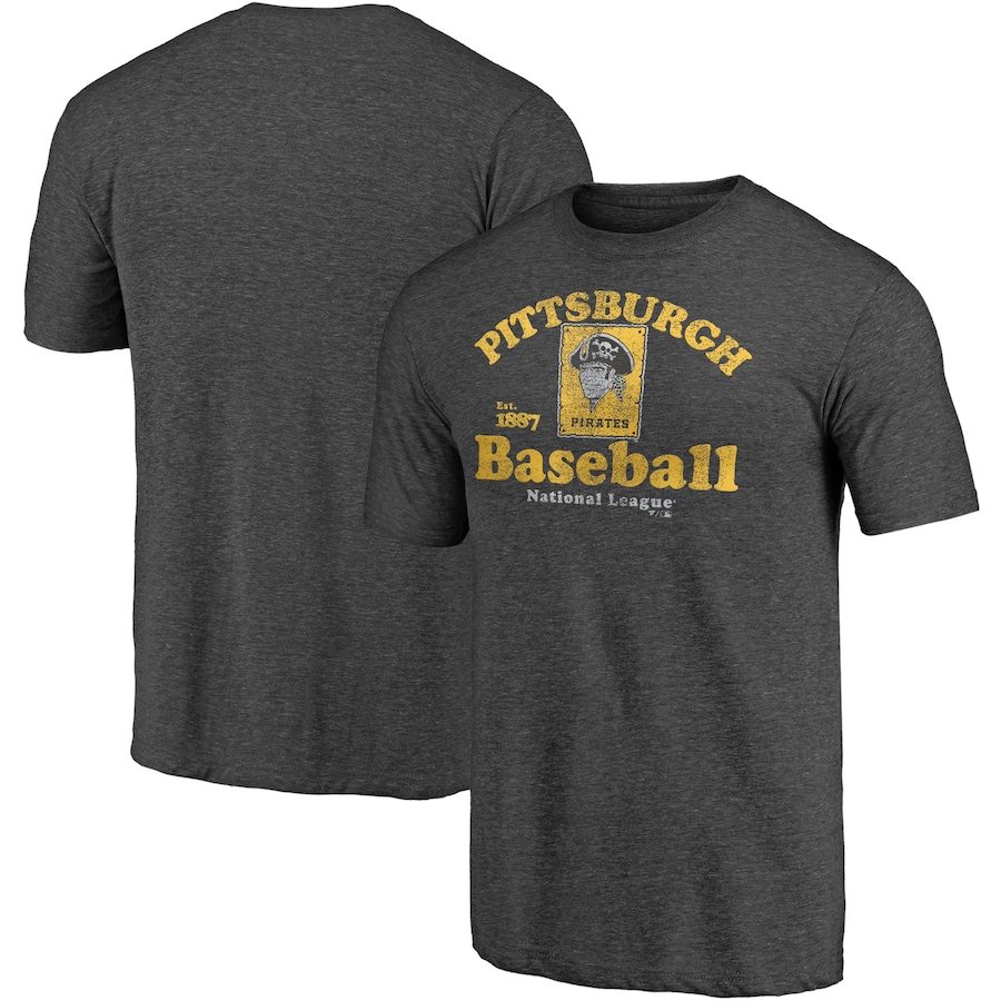 Men's Pittsburgh Pirates Heathered Charcoal Cooperstown Collection True Classics Tri-Blend T-Shirt