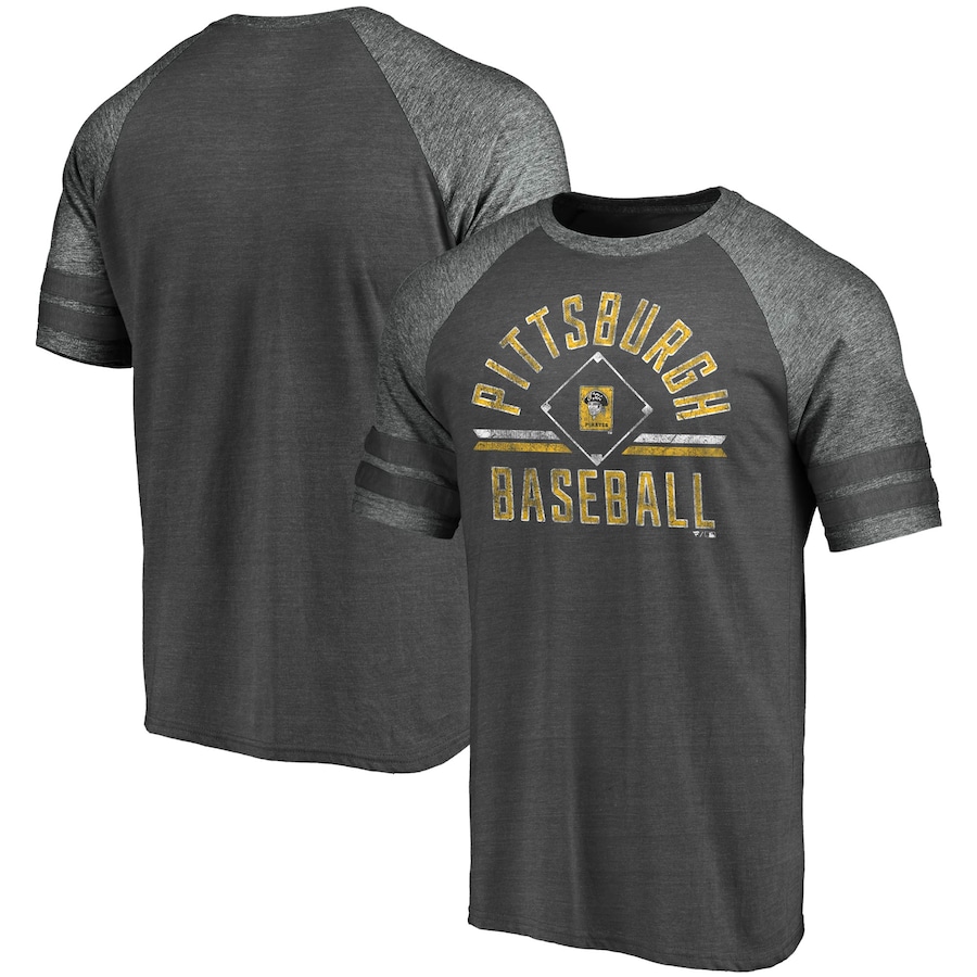 Men's Pittsburgh Pirates Heathered Charcoal/Gray True Classics Diamond Legacy Tri-Blend Raglan T-Shirt