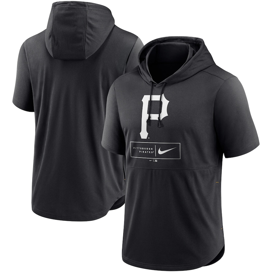 Men's Pittsburgh Pirates Nike Black Logo Lockup Performance Short-Sleeved Pullover Hoodie Men's Pittsburgh Pirates Nike Black Logo Lockup Performance Short-Sleeved Pullover Hoodie