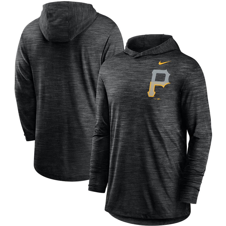 Men's Pittsburgh Pirates Nike Black Split Logo Performance Long Sleeve Hoodie Top Men's Pittsburgh Pirates Nike Black Split Logo Performance Long Sleeve Hoodie Top