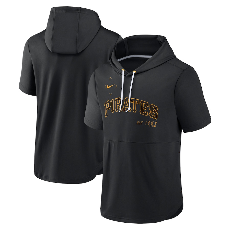Men's Pittsburgh Pirates Nike Black Springer Short Sleeve Team Pullover Hoodie Men's Pittsburgh Pirates Nike Black Springer Short Sleeve Team Pullover Hoodie