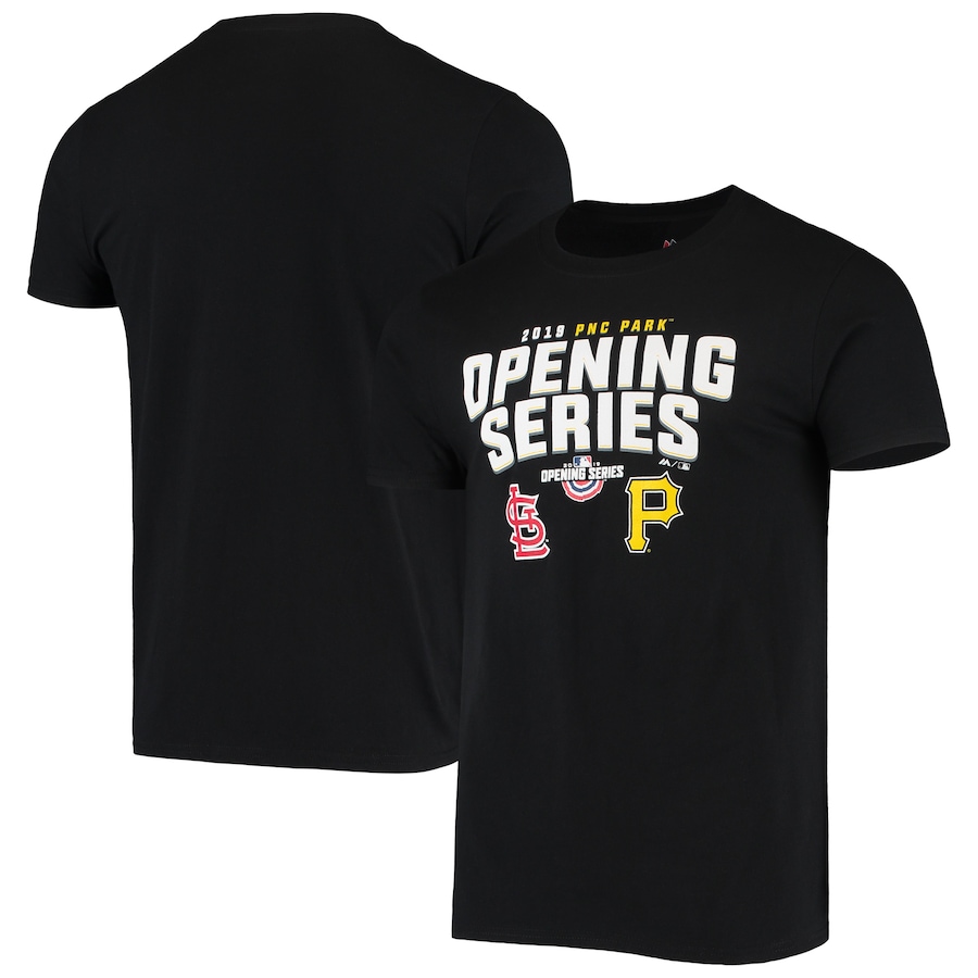 Men's Pittsburgh Pirates vs. St. Louis Cardinals Majestic Black 2019 Opening Series T-Shirt