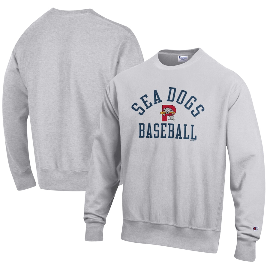 Men's Portland Sea Dogs Champion Gray Baseball Reverse Weave Pullover Sweatshirt Men's Portland Sea Dogs Champion Gray Baseball Reverse Weave Pullover Sweatshirt