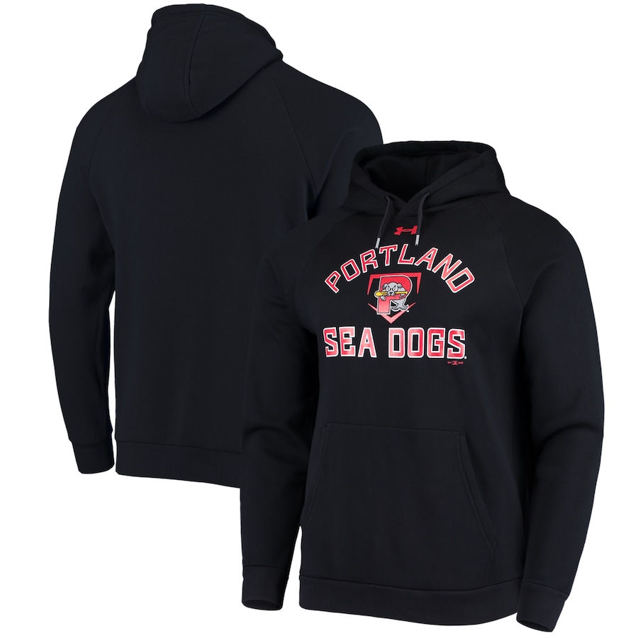 Men's Portland Sea Dogs Under Armour Black All Day Raglan Fleece Pullover Hoodie Men's Portland Sea Dogs Under Armour Black All Day Raglan Fleece Pullover Hoodie