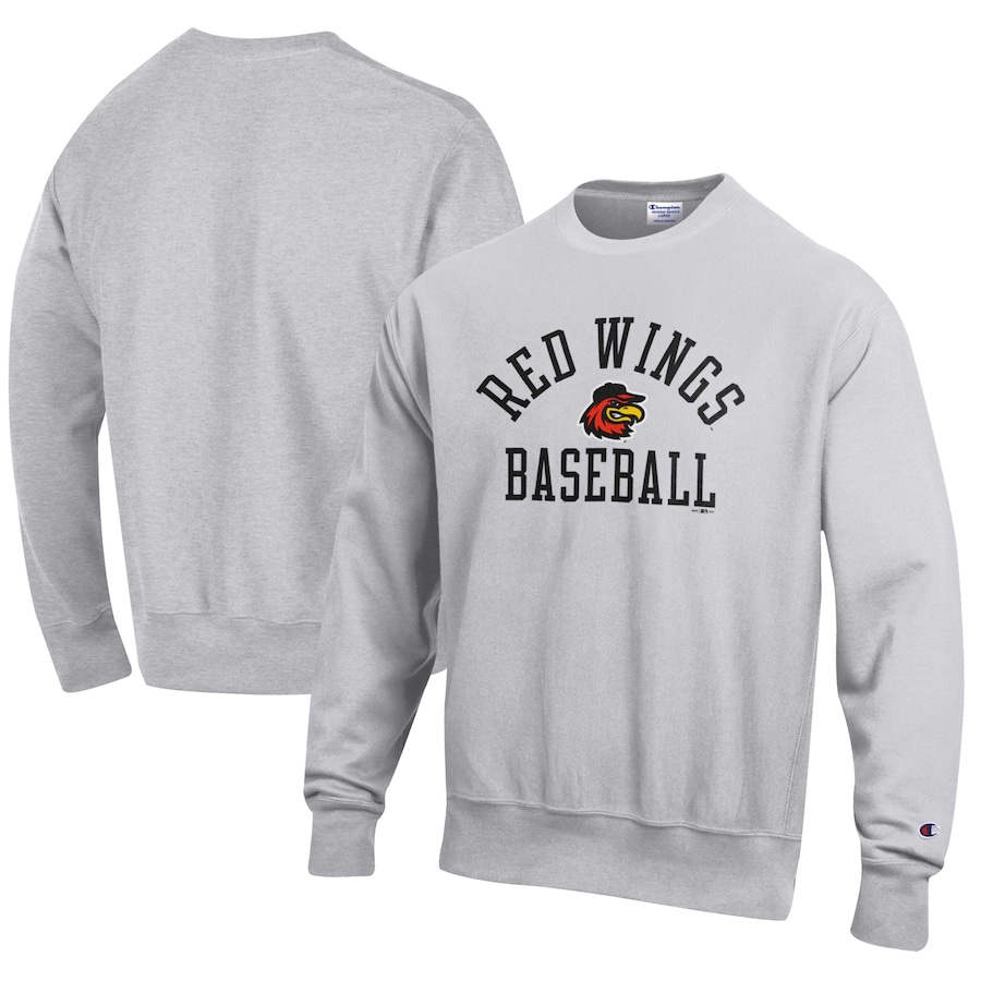 Men's Rochester Red Wings Champion Gray Baseball Reverse Weave Pullover Sweatshirt Men's Rochester Red Wings Champion Gray Baseball Reverse Weave Pullover Sweatshirt