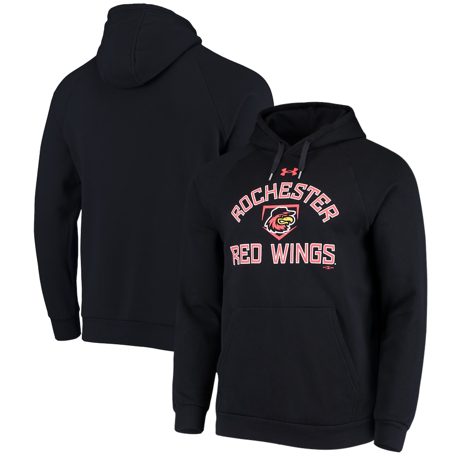 Men's Rochester Red Wings Under Armour Black All Day Raglan Fleece Pullover Hoodie Men's Rochester Red Wings Under Armour Black All Day Raglan Fleece Pullover Hoodie