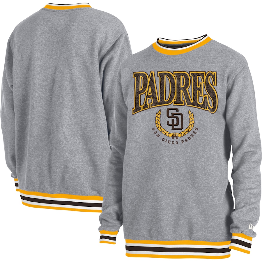 Men's San Diego Padres New Era Heather Gray Throwback Classic Pullover Sweatshirt Men's San Diego Padres New Era Heather Gray Throwback Classic Pullover Sweatshirt
