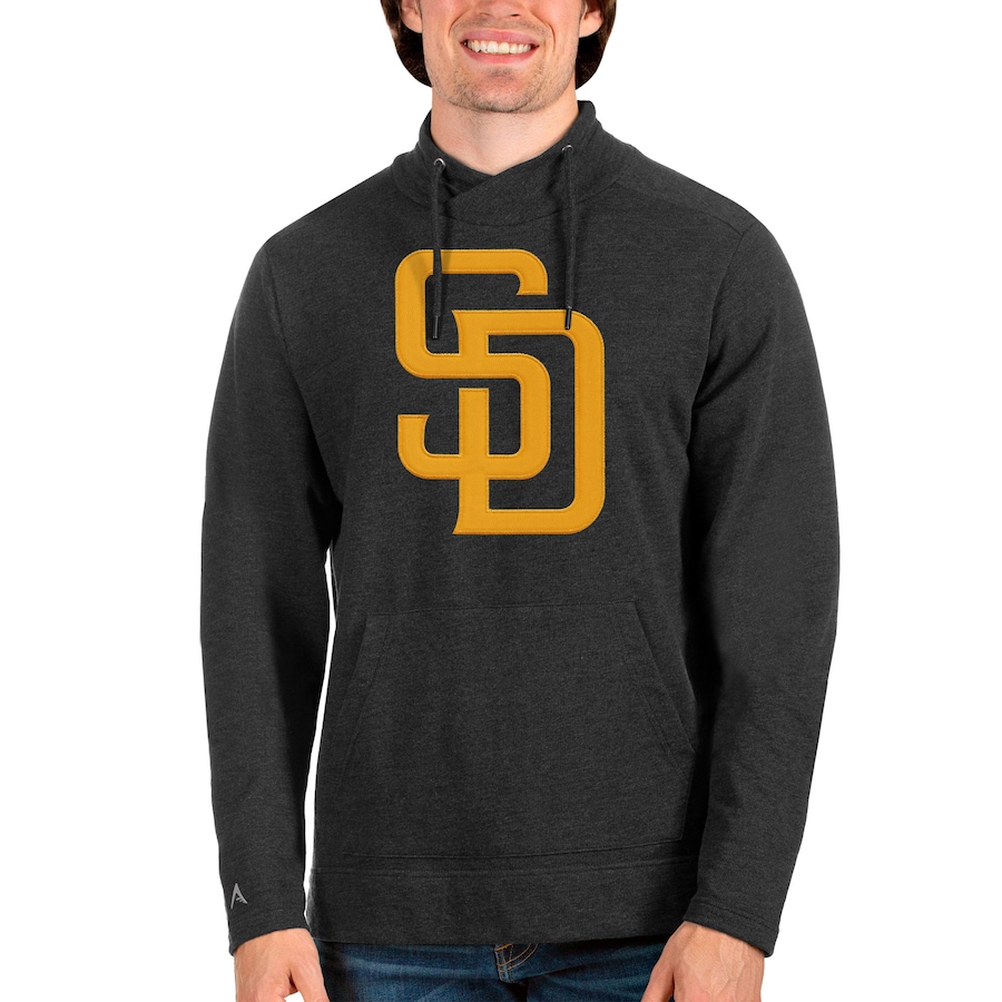 Men's San Diego Padres Antigua Heathered Black Reward Pullover Sweatshirt