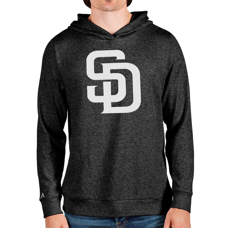 Men's San Diego Padres Antigua Heathered Black Team Logo Absolute Pullover Hoodie
