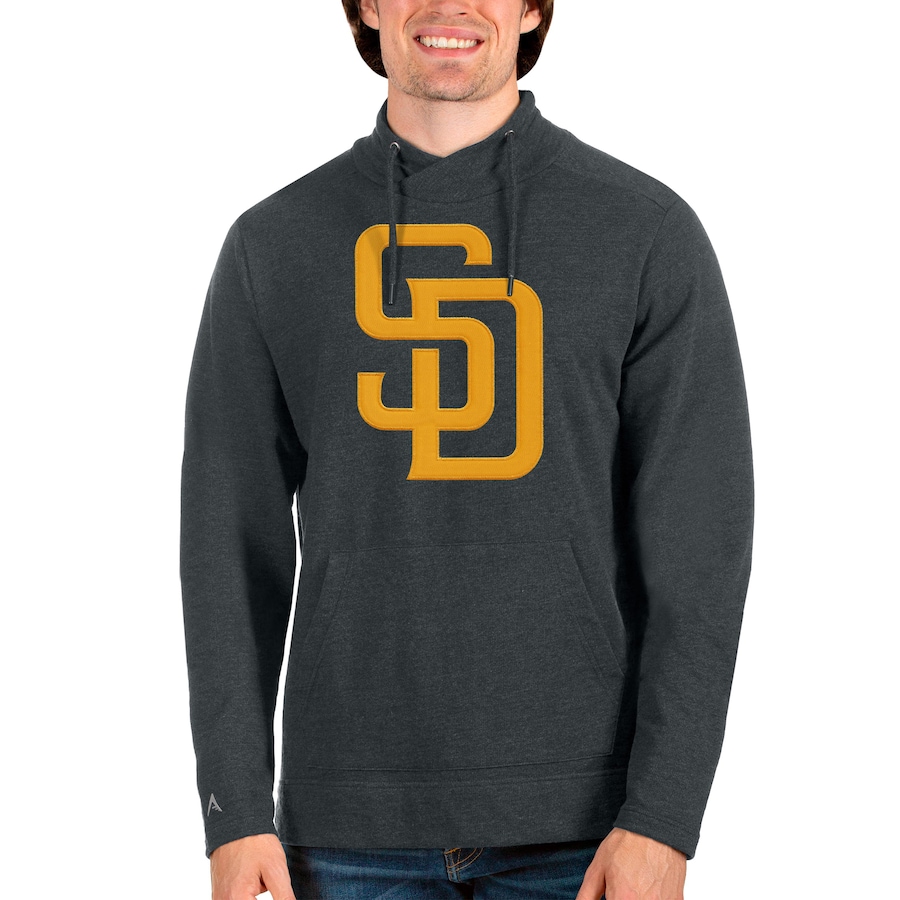Men's San Diego Padres Antigua Heathered Charcoal Reward Pullover Sweatshirt