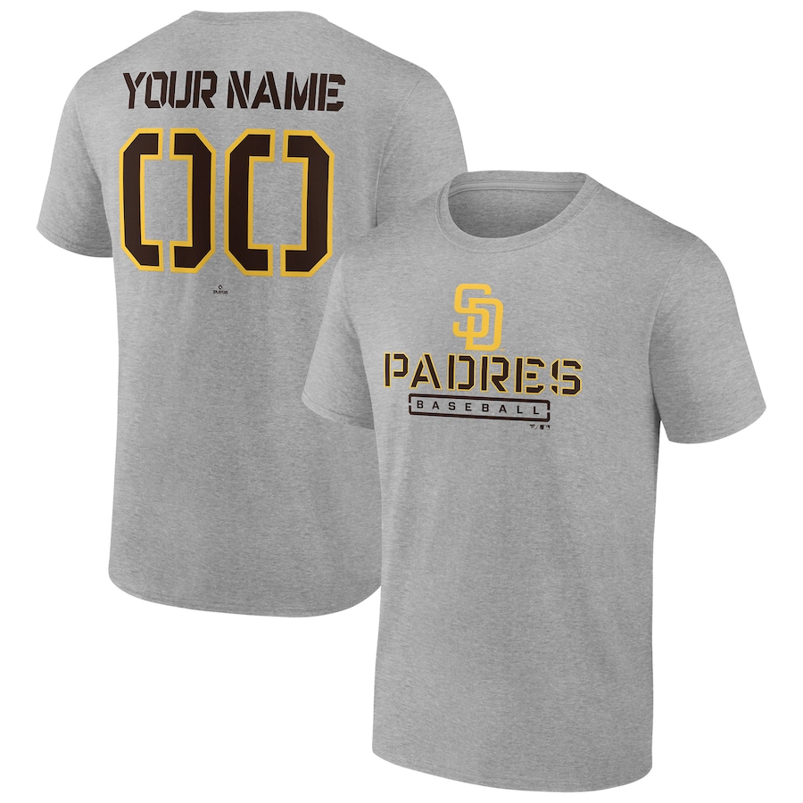 Men's San Diego Padres Heather Gray Evanston Stencil Personalized T-Shirt Men's San Diego Padres Heather Gray Evanston Stencil Personalized T-Shirt