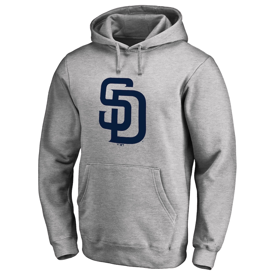 Men's San Diego Padres Heather Gray Official Logo Fitted Pullover Hoodie