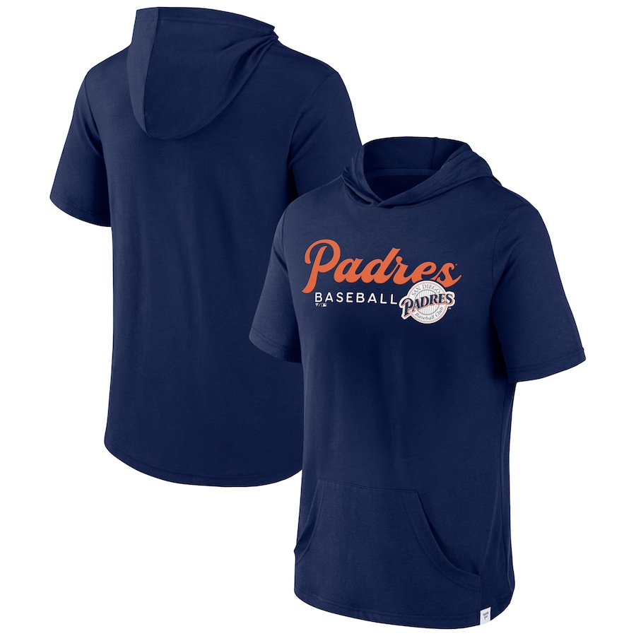 Men's San Diego Padres Navy Offensive Strategy Short Sleeve Pullover Hoodie Men's San Diego Padres Navy Offensive Strategy Short Sleeve Pullover Hoodie