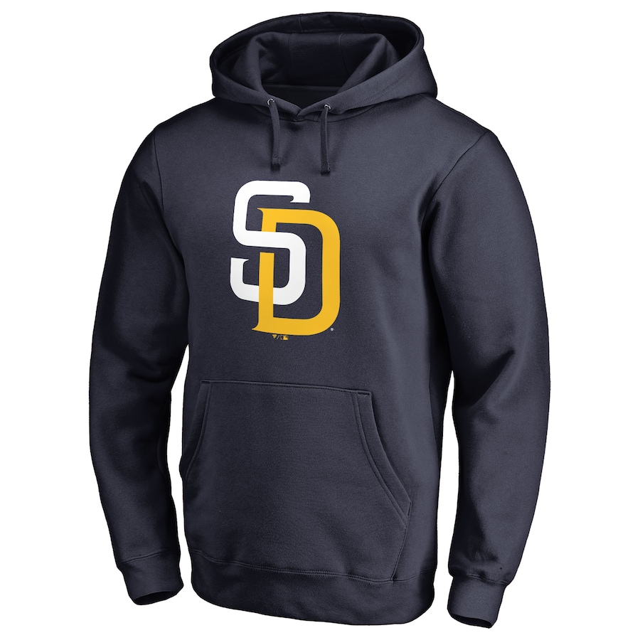 Men's San Diego Padres Navy Official Logo Fitted Pullover Hoodie Men's San Diego Padres Navy Official Logo Fitted Pullover Hoodie