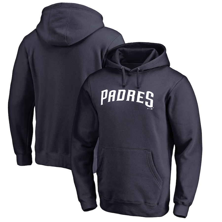 Men's San Diego Padres Navy Official Wordmark Fitted Pullover Hoodie Men's San Diego Padres Navy Official Wordmark Fitted Pullover Hoodie