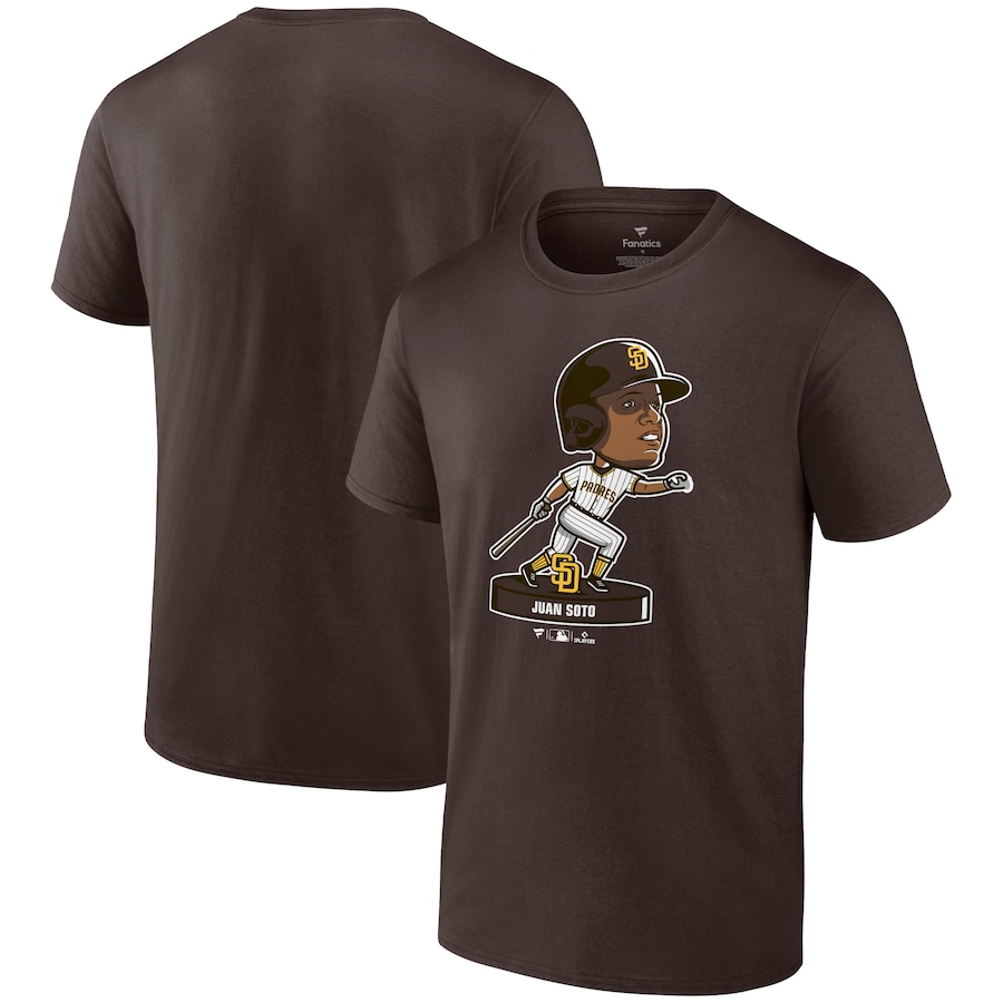 Men's San Diego Padres Juan Soto Brown Bobble Head T-Shirt Men's San Diego Padres Juan Soto Brown Bobble Head T-Shirt
