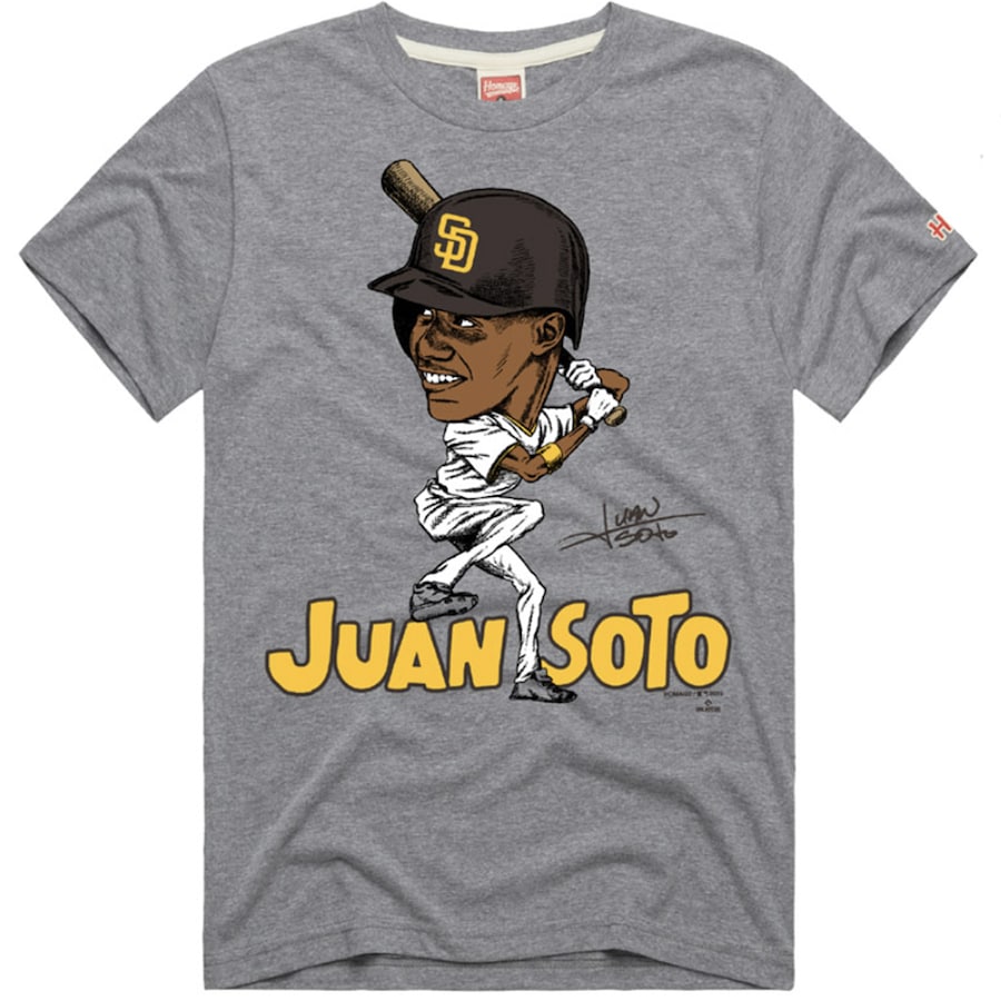 Men's San Diego Padres Juan Soto Homage Gray Homage Caricature T-Shirt Men's San Diego Padres Juan Soto Homage Gray Homage Caricature T-Shirt