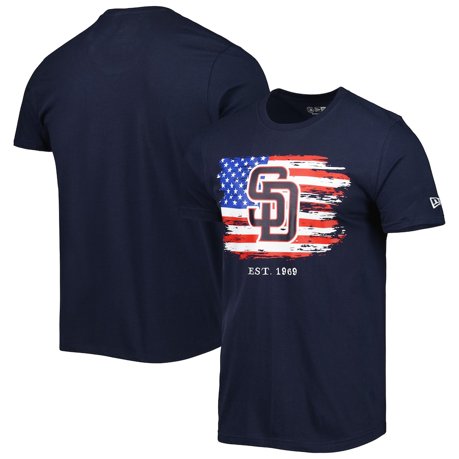 Men's San Diego Padres New Era Navy 4th of July Jersey T-Shirt Men's San Diego Padres New Era Navy 4th of July Jersey T-Shirt