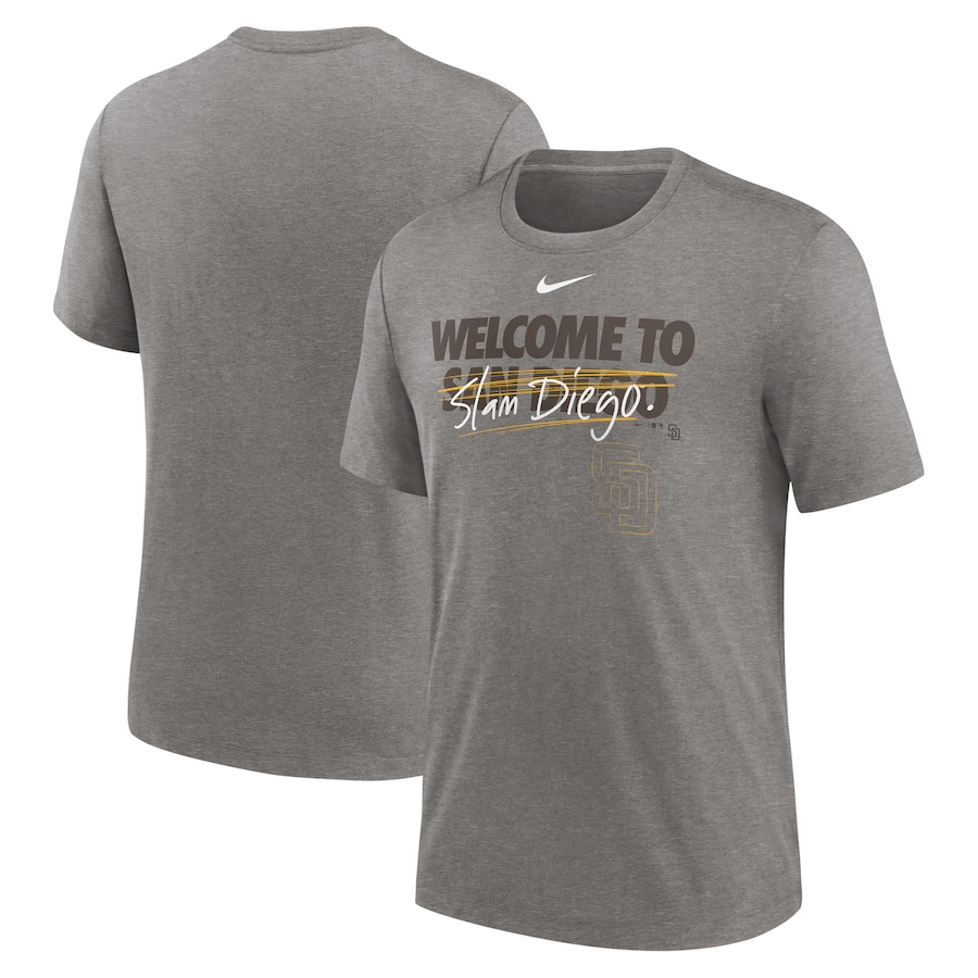Men's San Diego Padres Nike Heather Charcoal Home Spin Tri-Blend T-Shirt Men's San Diego Padres Nike Heather Charcoal Home Spin Tri-Blend T-Shirt