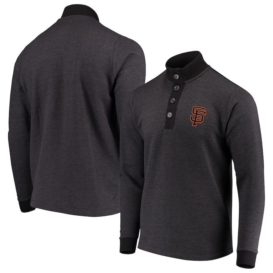 Men's San Francisco Giants Antigua Black Pivotal Button Pullover Sweatshirt Men's San Francisco Giants Antigua Black Pivotal Button Pullover Sweatshirt
