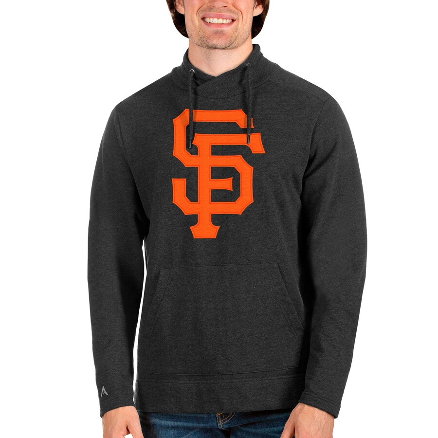 Men's San Francisco Giants Antigua Heathered Black Reward Pullover Sweatshirt
