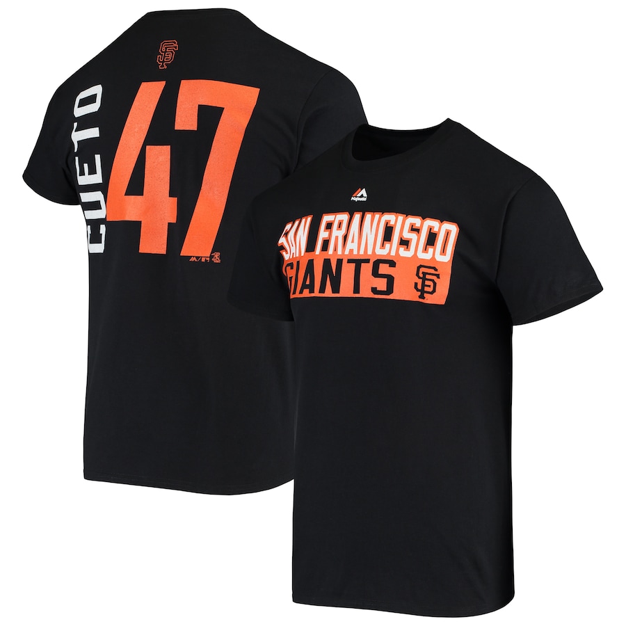Men's San Francisco Giants Johnny Cueto Majestic Player Black Block T-Shirt