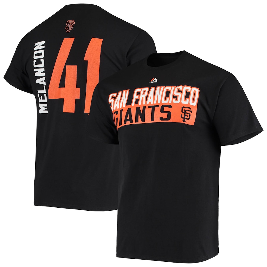 Men's San Francisco Giants Mark Melancon Majestic Black Block Player Name T-Shirt