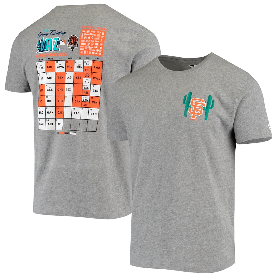 Men's San Francisco Giants New Era Heathered Gray Spring Training Schedule T-Shirt Men's San Francisco Giants New Era Heathered Gray Spring Training Schedule T-Shirt