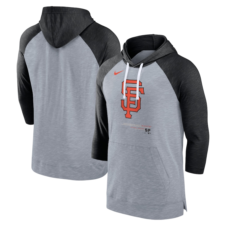 Men's San Francisco Giants Nike Heather Gray/Heather Black Baseball Raglan 3/4-Sleeve Pullover Hoodie Men's San Francisco Giants Nike Heather Gray/Heather Black Baseball Raglan 3/4-Sleeve Pullover Hoodie