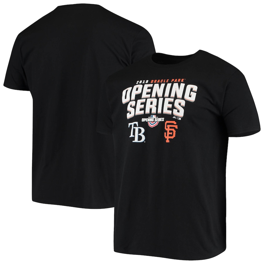 Men's San Francisco Giants vs. Tampa Bay Rays Majestic Black 2019 Opening Series T-Shirt Men's San Francisco Giants vs. Tampa Bay Rays Majestic Black 2019 Opening Series T-Shirt