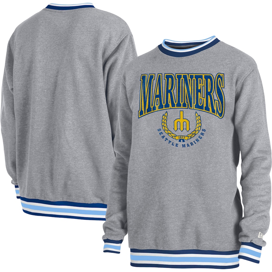 Men's Seattle Mariners New Era Heather Gray Throwback Classic Pullover Sweatshirt Men's Seattle Mariners New Era Heather Gray Throwback Classic Pullover Sweatshirt