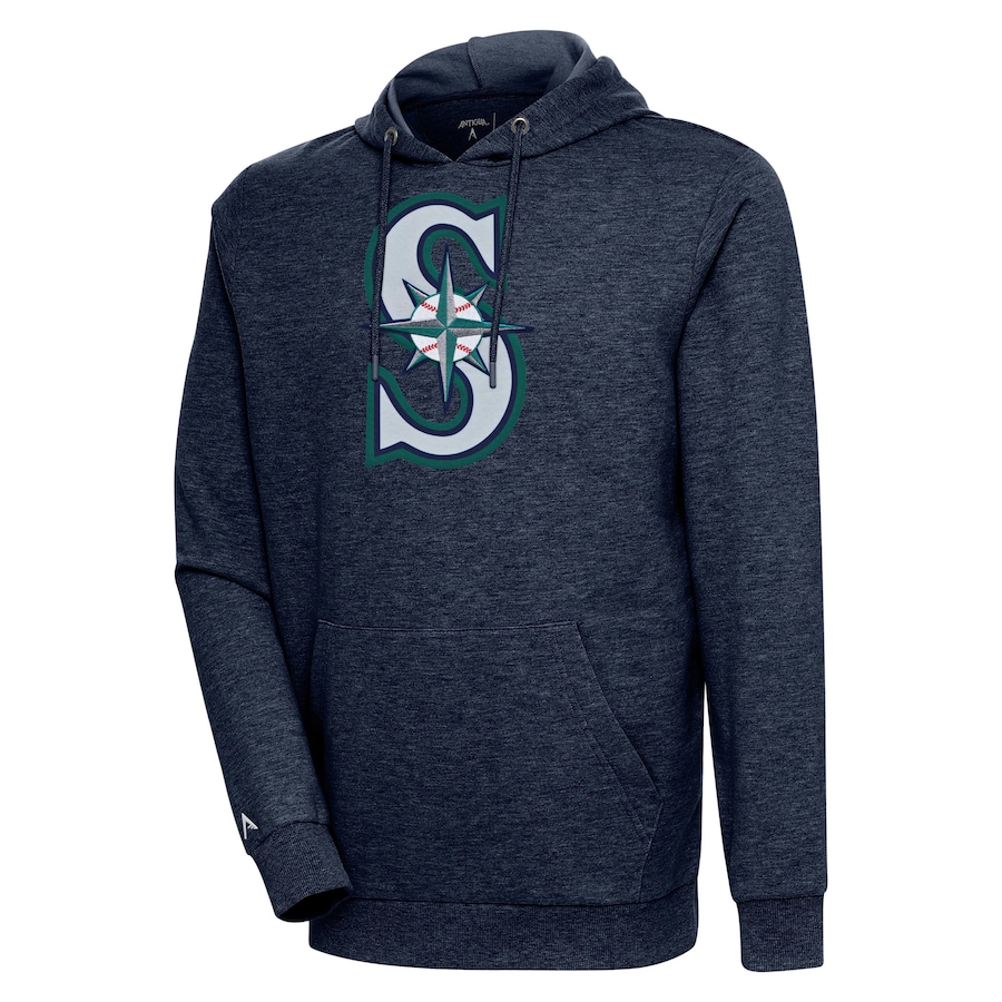 Men's Seattle Mariners Antigua Heather Navy Action Pullover Hoodie
