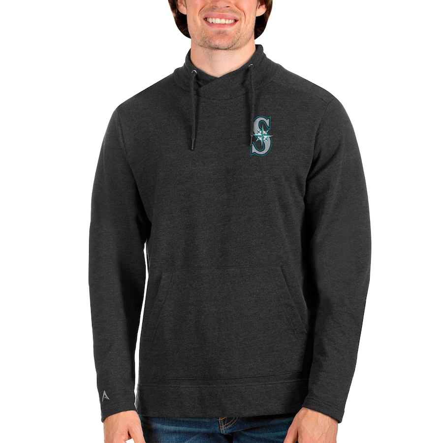 Men's Seattle Mariners Antigua Heathered Black Team Reward Pullover Sweatshirt