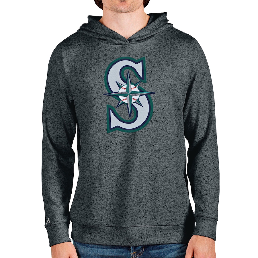Men's Seattle Mariners Antigua Heathered Charcoal Team Logo Absolute Pullover Hoodie
