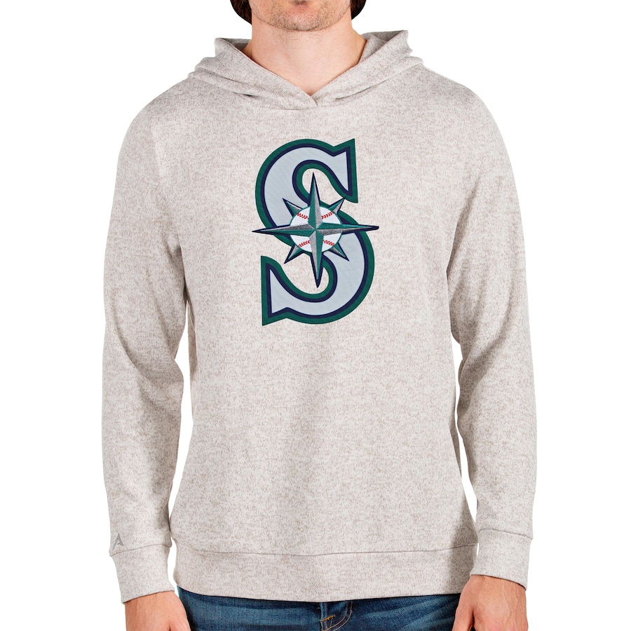Men's Seattle Mariners Antigua Oatmeal Team Logo Absolute Pullover Hoodie