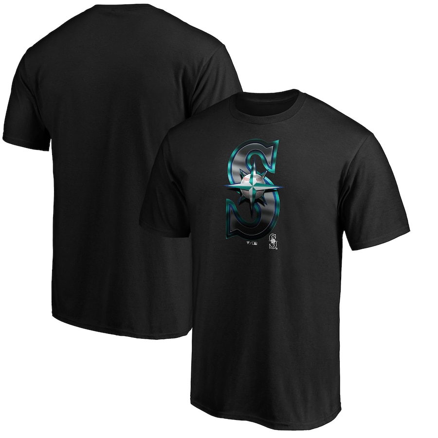 Men's Seattle Mariners Black Midnight Mascot Logo T-Shirt Men's Seattle Mariners Black Midnight Mascot Logo T-Shirt