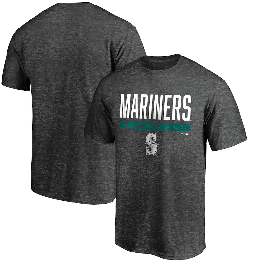 Men's Seattle Mariners Charcoal Win Stripe Logo T-Shirt Men's Seattle Mariners Charcoal Win Stripe Logo T-Shirt