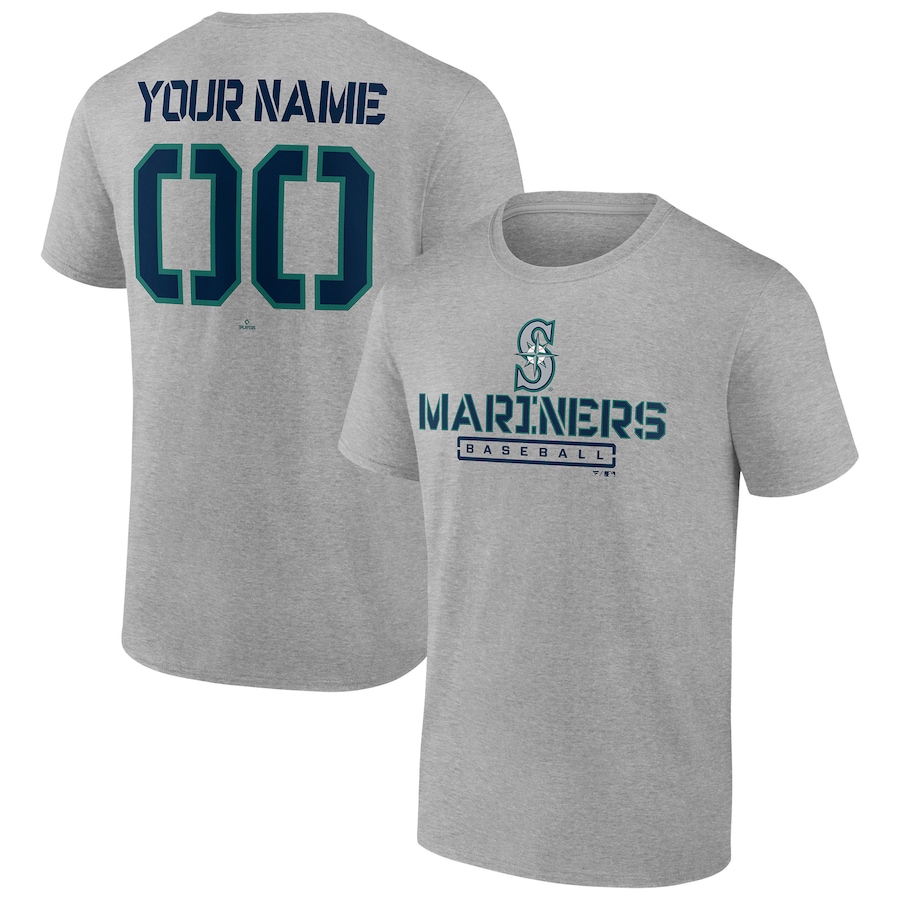 Men's Seattle Mariners Heather Gray Evanston Stencil Personalized T-Shirt Men's Seattle Mariners Heather Gray Evanston Stencil Personalized T-Shirt