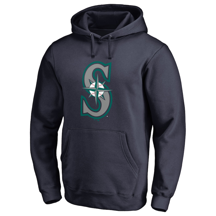 Men's Seattle Mariners Navy Official Logo Fitted Pullover Hoodie