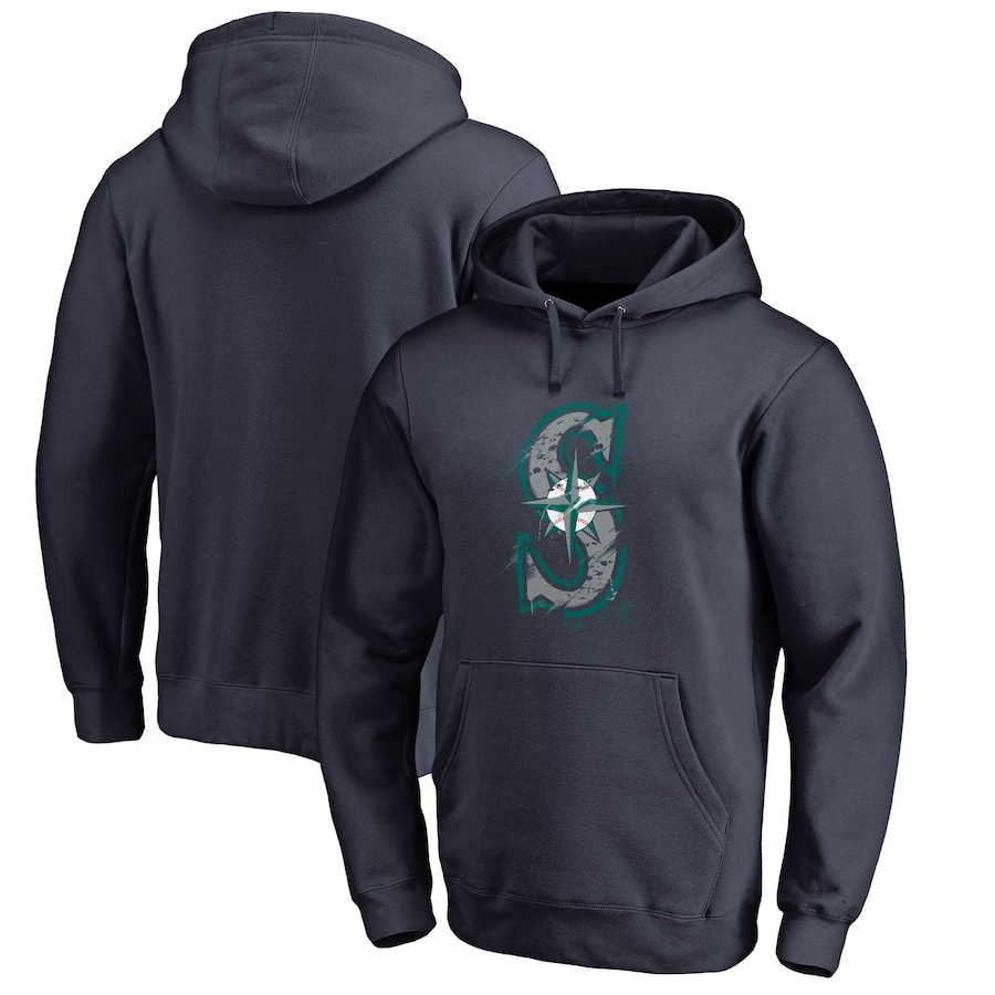 Men's Seattle Mariners Navy Splatter Logo Pullover Hoodie