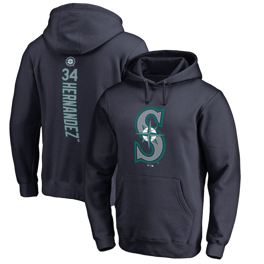 Men's Seattle Mariners Felix Hernandez Navy Backer Pullover Hoodie