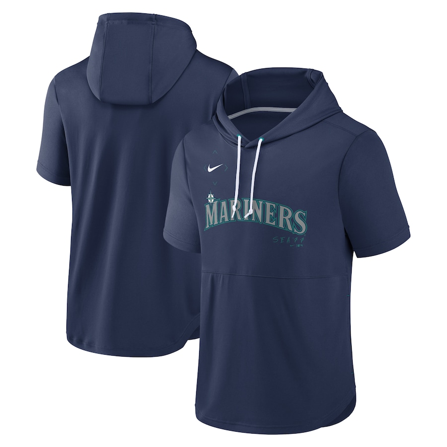 Men's Seattle Mariners Nike Navy Springer Short Sleeve Team Pullover Hoodie Men's Seattle Mariners Nike Navy Springer Short Sleeve Team Pullover Hoodie