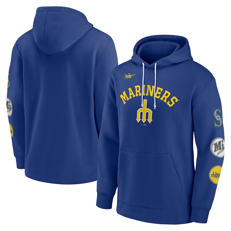 Men's Seattle Mariners Nike Royal Rewind Lefty Pullover Hoodie Men's Seattle Mariners Nike Royal Rewind Lefty Pullover Hoodie