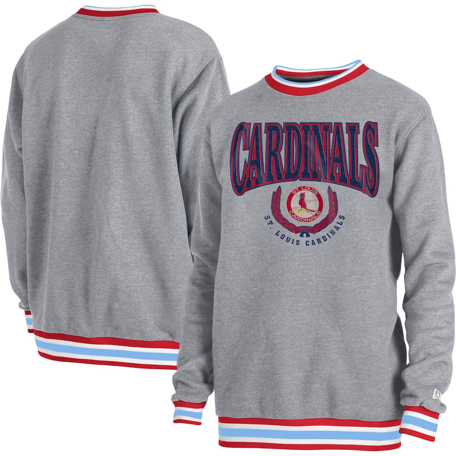 Men's St. Louis Cardinals New Era Heather Gray Throwback Classic Pullover Sweatshirt Men's St. Louis Cardinals New Era Heather Gray Throwback Classic Pullover Sweatshirt
