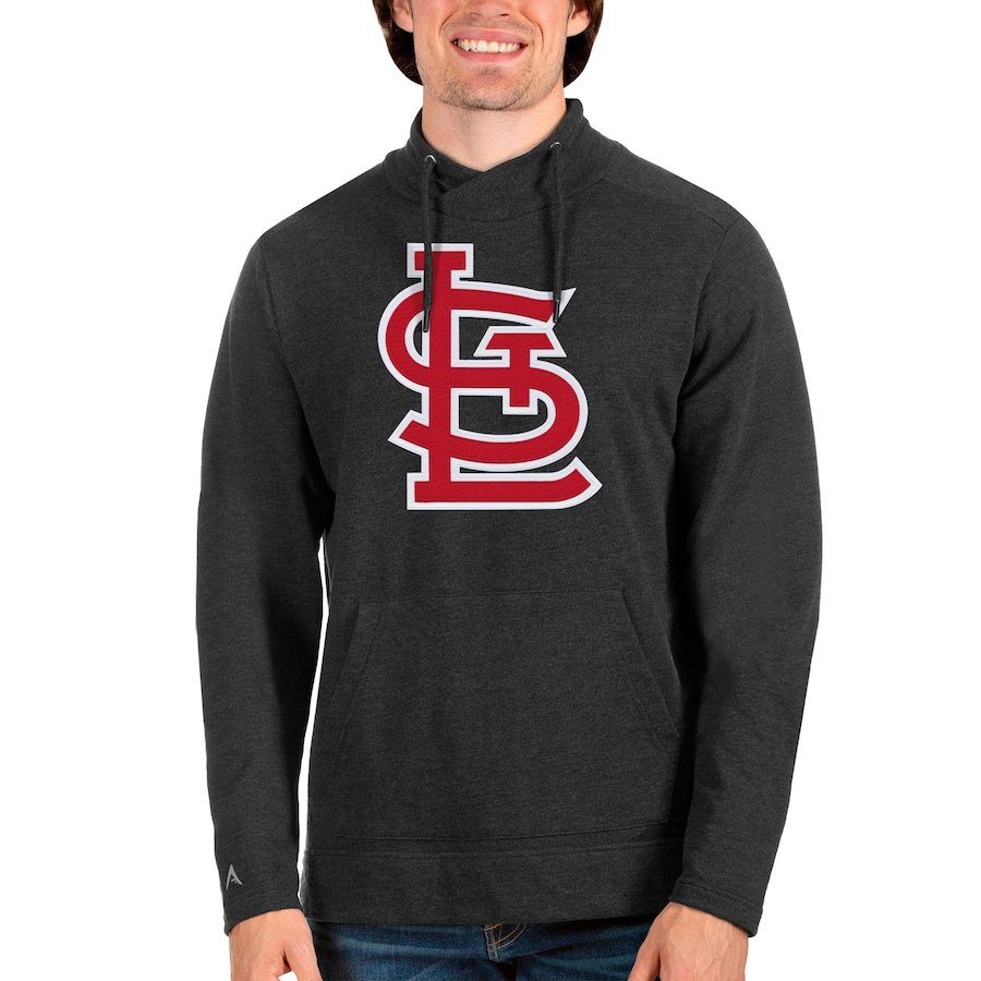 Men's St. Louis Cardinals Antigua Heathered Black Reward Pullover Sweatshirt
