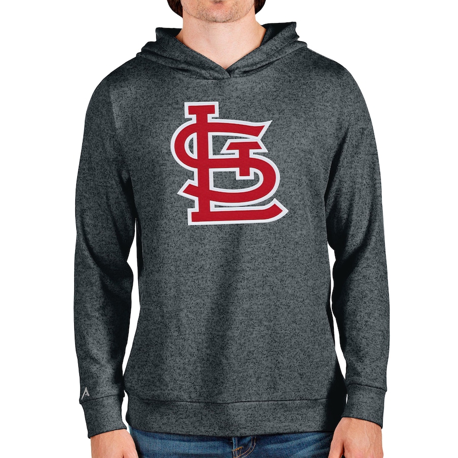 Men's St. Louis Cardinals Antigua Heathered Charcoal Team Logo Absolute Pullover Hoodie