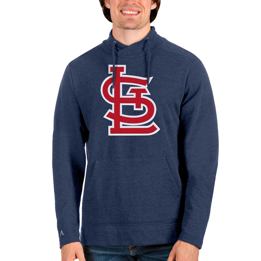 Men's St. Louis Cardinals Antigua Heathered Navy Reward Pullover Sweatshirt