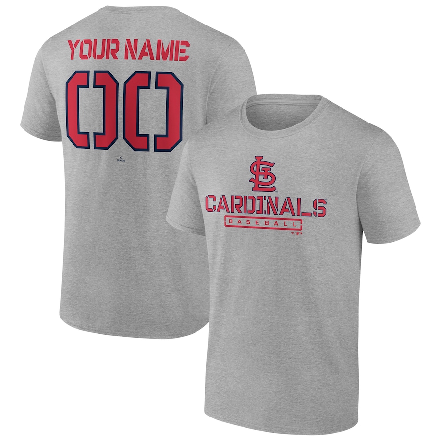 Men's St. Louis Cardinals Heather Gray Evanston Stencil Personalized T-Shirt Men's St. Louis Cardinals Heather Gray Evanston Stencil Personalized T-Shirt